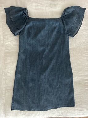 Alice + Olivia Blue Denim Flutter-Sleeve Dress